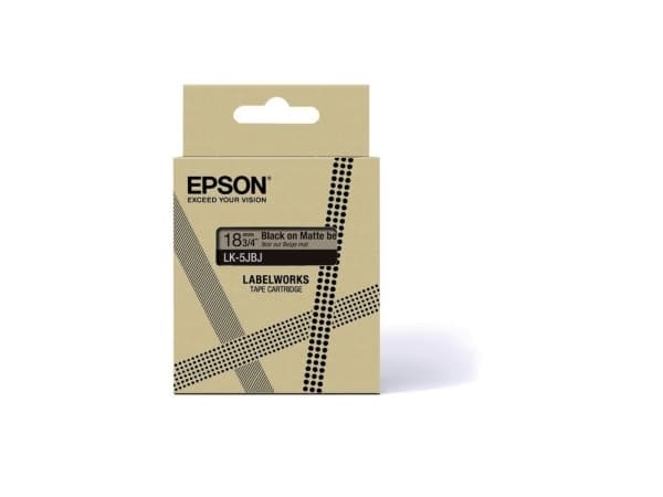 Epson LabelWorks LK-5JBJ - Svart på matt beige - Rulle (1,8 cm x 8 m) 1 kassett(er) hängande låda - bandpatron - för LabelWorks LW-C410, LW-C610