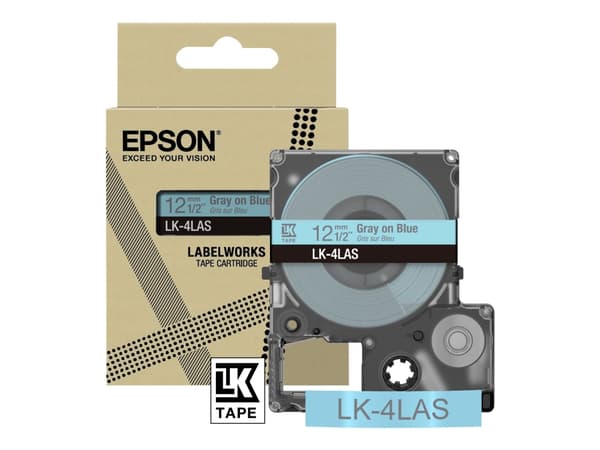 Epson LabelWorks LK-4LAS - Grått på blått - Rull (1,2 cm x 8 m) 1 kassett(er) hengeboks - tapepatron - for LabelWorks LW-C410, LW-C610