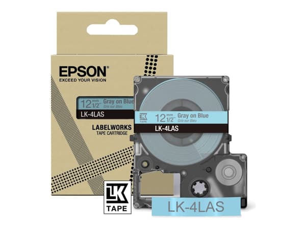 Epson LabelWorks LK-4LAS - Grått på blått - Rull (1,2 cm x 8 m) 1 kassett(er) hengeboks - tapepatron - for LabelWorks LW-C410, LW-C610