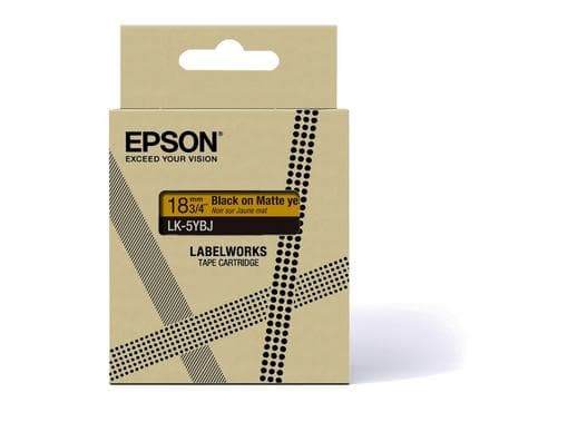 Epson LabelWorks LK-5YBJ - Svart på matt gult - Rull (1,8 cm x 8 m) 1 kassett(er) hengeboks - tapepatron - for LabelWorks LW-C410, LW-C610