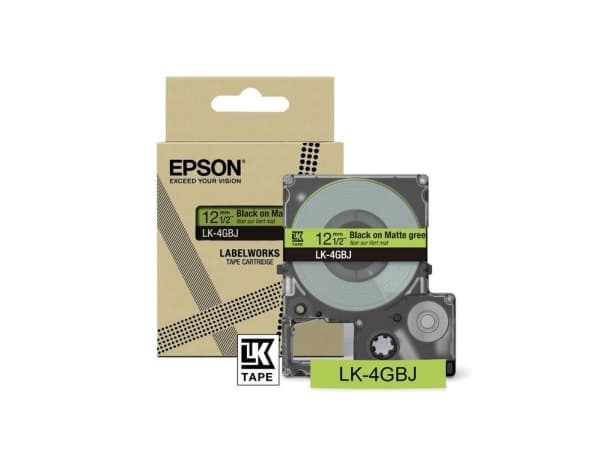 Epson LabelWorks LK-4GBJ - Svart på matt grønt - Rull (1,2 cm x 8 m) 1 kassett(er) hengeboks - tape - for LabelWorks LW-C410, LW-C610