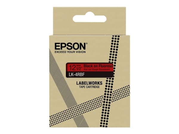 Epson LabelWorks LK-4RBF - Svart på fluorescerende rødt - Rull (1,2 cm x 5 m) 1 kassett(er) hengeboks - tapepatron
