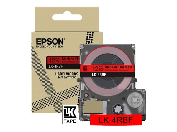 Epson LabelWorks LK-4RBF - Svart på fluorescerende rødt - Rull (1,2 cm x 5 m) 1 kassett(er) hengeboks - tapepatron