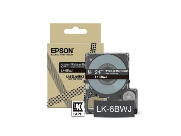 Epson LabelWorks LK-6BWJ - Hvit på matt svart - Rull (2,4 cm x 8 m) 1 kassett(er) hengeboks - tapepatron - for LabelWorks LW-C610