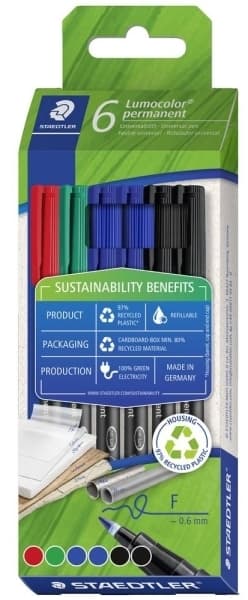 STAEDTLER Lumocolor 318 - Fiberspetspenna - permanent - blandfärger - 0.6 mm - fin (paket om 6)
