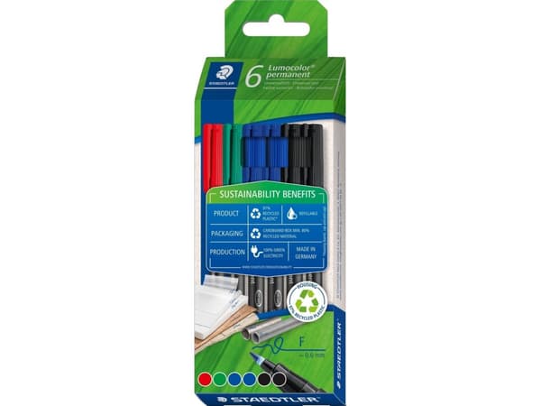 STAEDTLER Lumocolor 318 - Fiberspetspenna - permanent - blandfärger - 0.6 mm - fin (paket om 6)