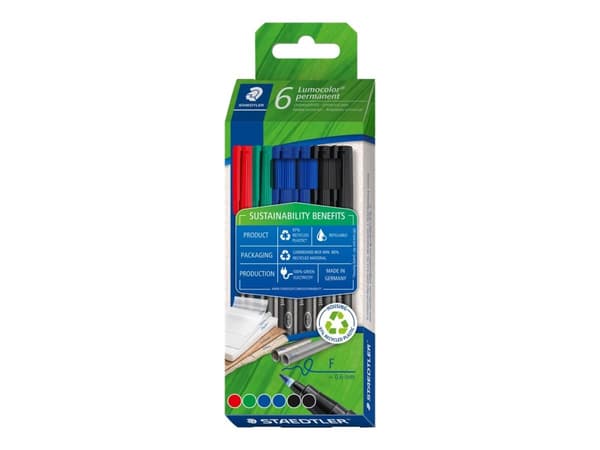 STAEDTLER Lumocolor 318 - Fibertuppenn - permanent - assorterte farger - 0.6 mm - fin (en pakke 6)