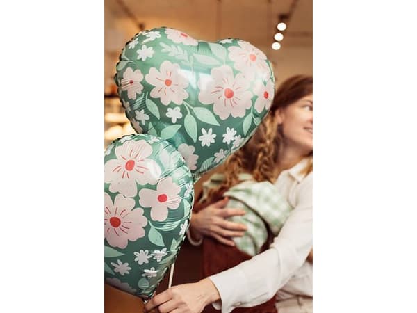 Folieballon hjerte med blomster