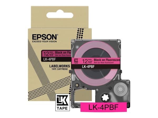 Epson LabelWorks LK-4PBF - Svart på fluorescerende - Rull (1,2 cm x 5 m) 1 kassett(er) hengeboks - tapepatron - for LabelWorks LW-C410, LW-C610