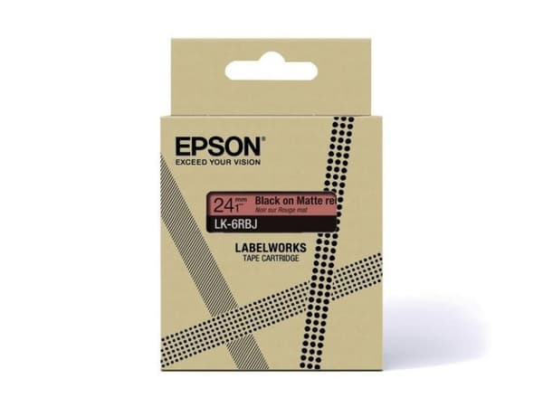 Epson LabelWorks LK-5RBJ - Svart på mattrött - Rulle (1,8 cm x 8 m) 1 kassett(er) hängande låda - bandpatron - för LabelWorks LW-C410, LW-C610