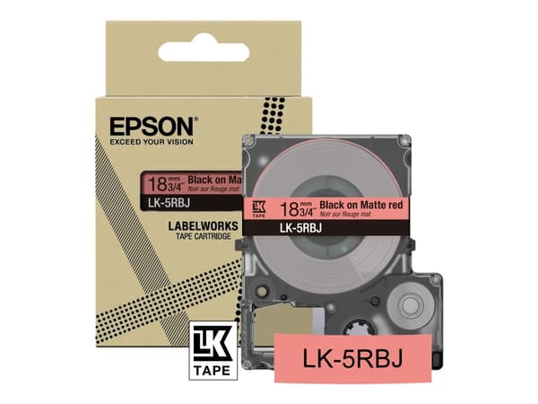 Epson LabelWorks LK-5RBJ - Svart på matt rødt - Rull (1,8 cm x 8 m) 1 kassett(er) hengeboks - tapepatron - for LabelWorks LW-C410, LW-C610