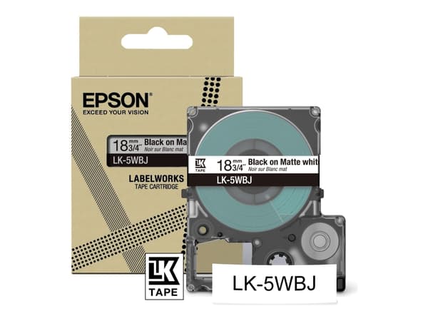 Epson LK-5WBJ, Musta, Valkoinen, Lämpösiirto, Matta, LabelWorks LW-C410, 1,8 cm