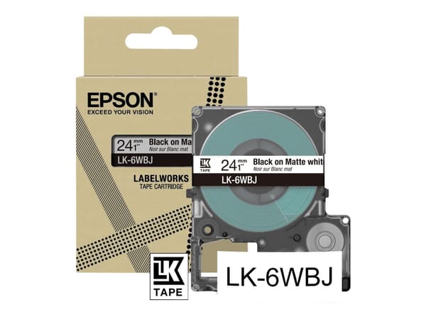 Epson LK-5WBJ, Musta, Valkoinen, Lämpösiirto, Matta, LabelWorks LW-C410, 1,8 cm