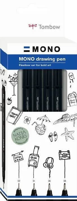 Tombow WS-EFL-H-F-4P, Svart, Fin, Svart, Blå, Vit, Rund, Blåsa, 4 styck