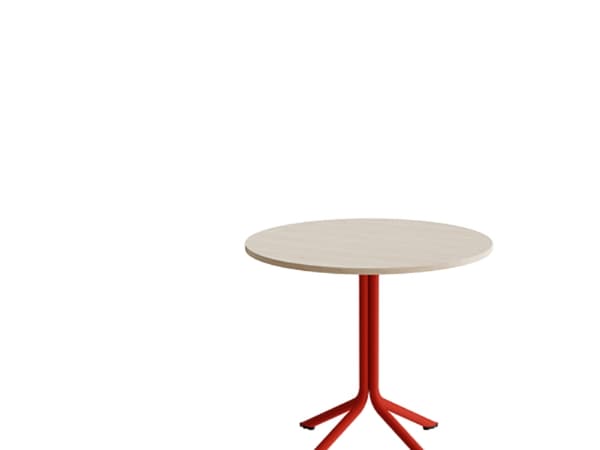 Bord Atlas 1133 Ø800x720mm, Hvidpigmenteret eg med rødt understel