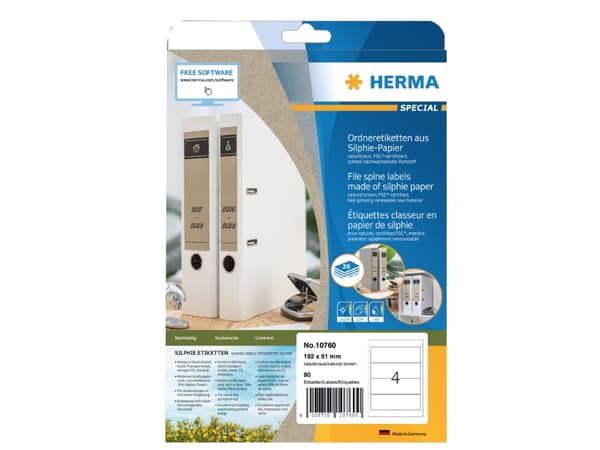 HERMA 10754, Brun, Rektangel, Permanent, 97 x 42,3 mm, A4, Universell