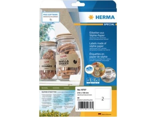 HERMA 10757, Brun, Rektangel, Permanent, 210 x 148 mm, A4, Universal