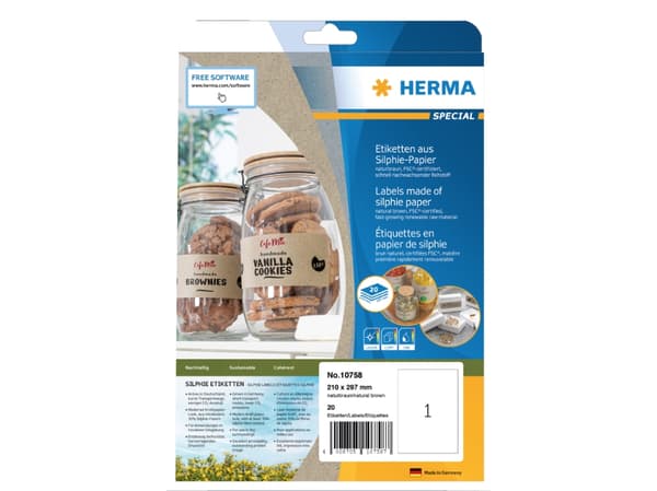 HERMA 10758, Brun, Rektangel, Permanent, 210 x 297 mm, A4, Universell
