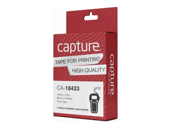Capture - Vinyl - laminerad - permanent häftning - svart på gult - Roll (1.9 cm x 5.5 m) 1 kassett(er) hängande låda - etiketttejp (alternativ för: D
