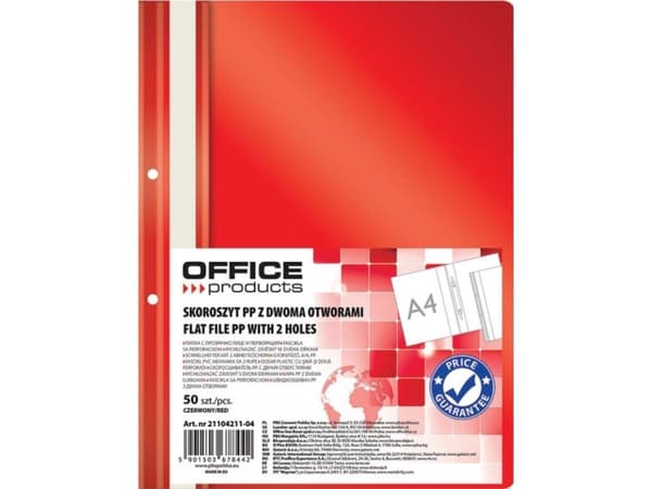 Office Products Folder OFFICE PRODUCTS, PP, A4, 2 holes, 100/170 micron, clip-on, red