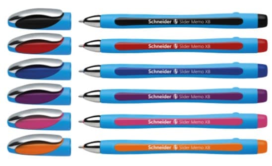 Schneider Schreibgeräte Slider Memo, Klämma, Kulspetspenna, pinnformad, Svart, Blå, Orange, Rosa, Röd, Violett, 6 styck, Extra Bred