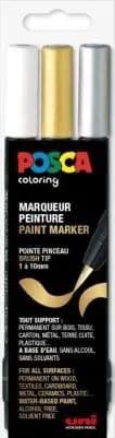 POSCA pensel marker sæt PCF-350, tre farver, guld, sølv og hvid