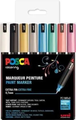 POSCA PC-1MR, Metallisk, Multifärg, Multifärg, 8 färger, Fin/Ultrafin, 0,7 mm, 8 styck