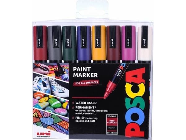 POSCA markörset PC-5M, 8 st. djupa färger
