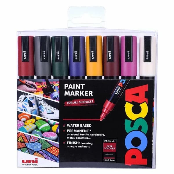POSCA markörset PC-5M, 8 st. djupa färger