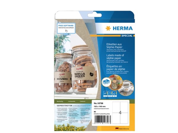 HERMA 10756, Brun, Rektangel, Permanent, 105 x 148 mm, A4, papper