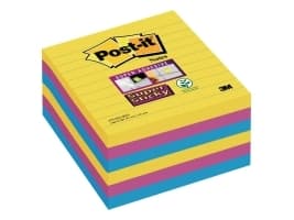 Post-it® Super Sticky Large Notes Carnival, 6 linjerede blokke, 101mm x 101mm