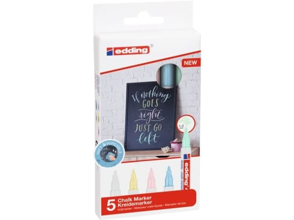 Edding 4085, Ljusblå, Ljusgrön, Ljusrosa, Pastel, Vit, Gul, Stifthylsa, 5 styck