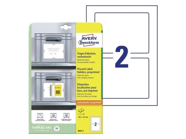 Avery-Zweckform 8002-5 160 x 120 mm #####Polypropeeni Valkoinen, vaaleanharmaa 10 kpl Pysyvät #####Tukitarrat