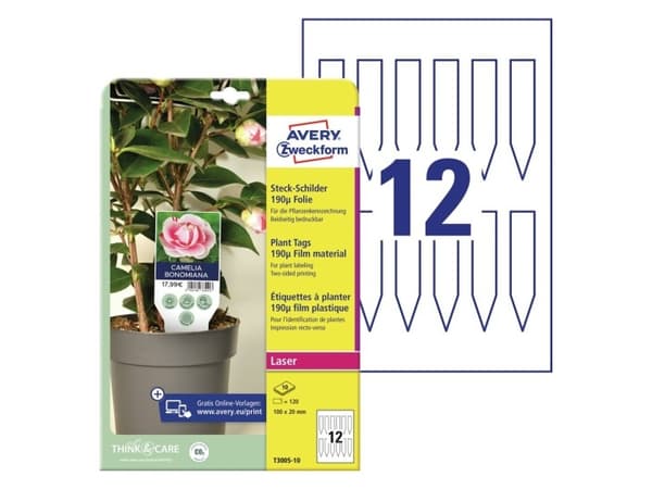 Avery T3005-10, Växtetikett, Polyester, Vit, Polygonal, 100 mm, 20 mm