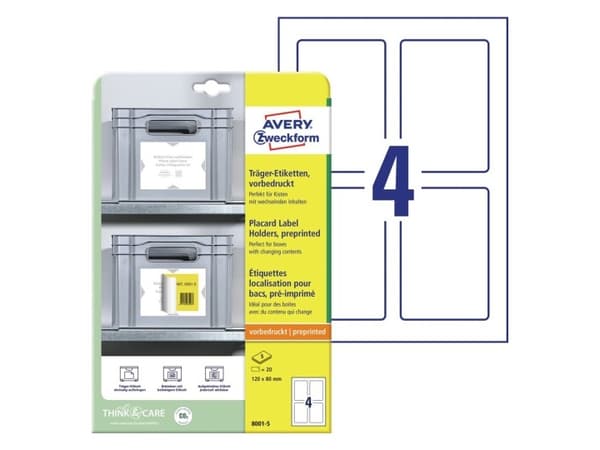 Avery 8001-5, Lysegrå, Hvit, Selvklebende skriveretikett, A4, Polyester, Polypropylen (PP), Gloss, Rektangel