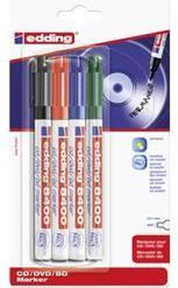 edding Permanent markør 8400 CD/DVD/BD 0,5 - 1 mm, assorteret (pakke med 4)