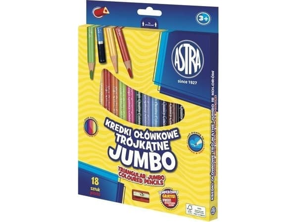 ASTRA jumbo triangular pencils - 18 colors with sharpener