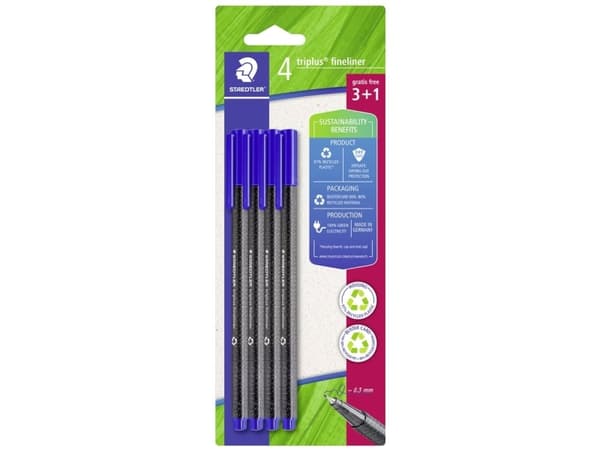Staedtler Triplus, Blå, Fint, Blå, Grå, Polypropylen (PP), Resirkulert plast, Trekant, Vann-basert blekk