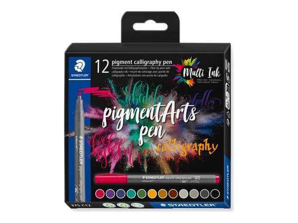 STAEDTLER fiberpenn pigment kalligrafi penn, etui med 12 kalligrafi spisser, linjebredde: 2 mm, multi-blekk blekk, - 1 stk (375 C12)