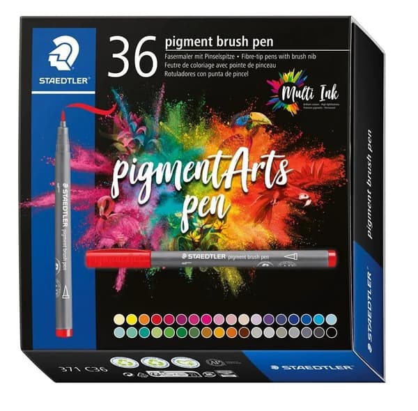 Staedtler Pigment Arts Brush Pen, 36 colours, Multicolour, Round, Plastic, Polypropylene (PP), Water-based ink, Adults & Children