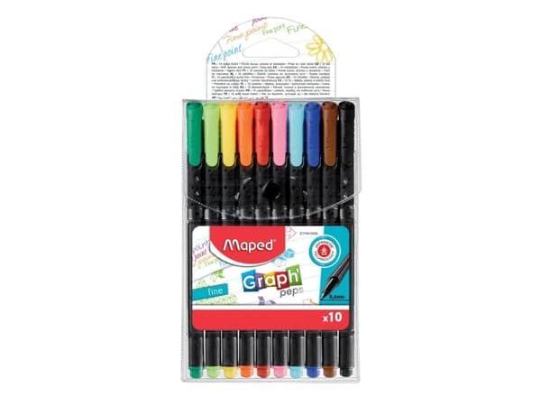 Maped 749150, Fin, 10 färger, Multifärg, Rundad spets, 0,4 mm, Multifärg