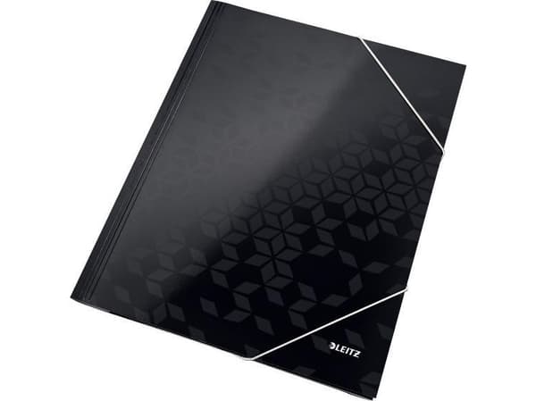 LEITZ hjørnemappe WOW, DIN A4, papp, svart PP-laminert papp, blank, 3 sidebeskyttelsesklaffer, - 1 stk (3982-00-95)