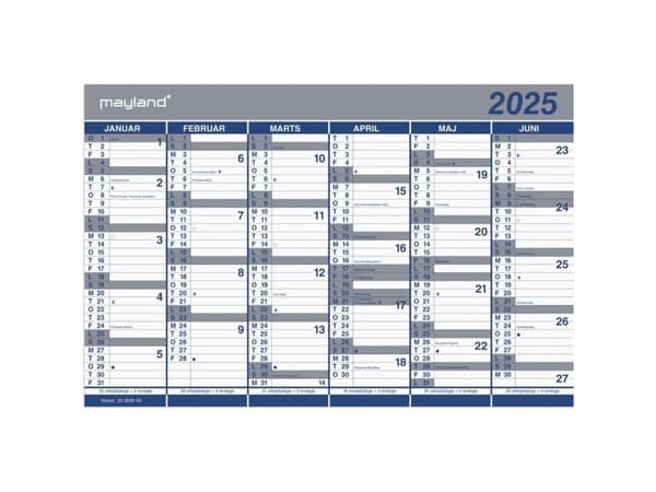Kartonkalender halvårs 2025 44x29cm 25 0630 00