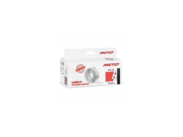 Etiket Meto 29x28mm neon rød permanent 1000stk/rul 5rul/pak - (5 stk.)