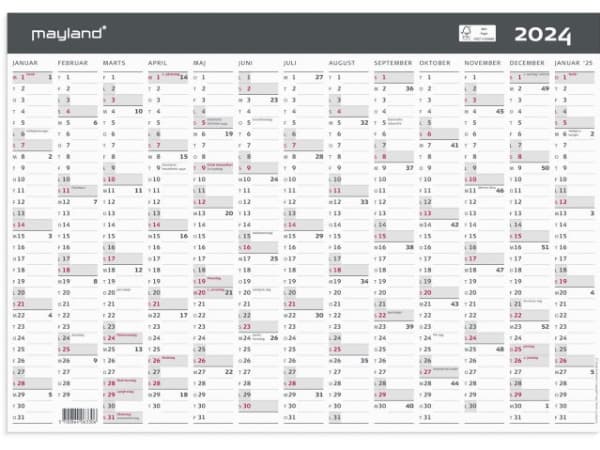 Kontorkalender A3 Moderne med 13 måneder 2024