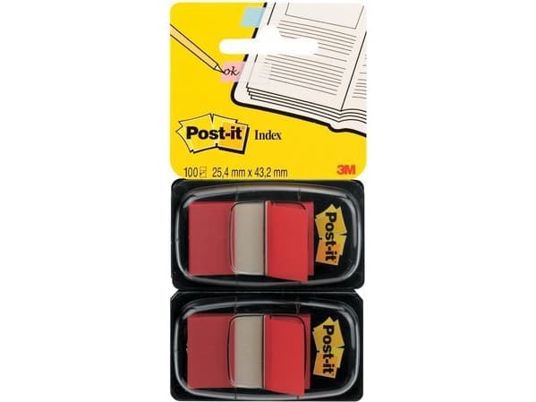 Indeksfaner, Post-it Index, medium, i dobbeltpakke, rød, pakke a 50 ark