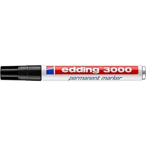 edding 3000 permanent markör - svart - 1 penna - rund spets 1,5-3 mm - snabbtorkande permanent markör - vattentät, kladdsäker - för kartong, plast, tr