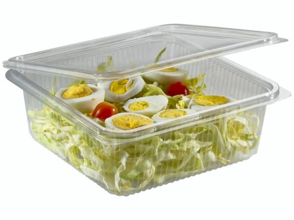 Plastbakke m/hængslet låg PET 182x142x55mm 750ml 400stk/kar