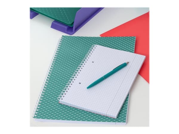 Esselte Colour'Breeze - Notisbok - spiralbundet - A4 - 80 ark / 160 sider - rutet - 4 hull - grønn - polypropylendekket kartong