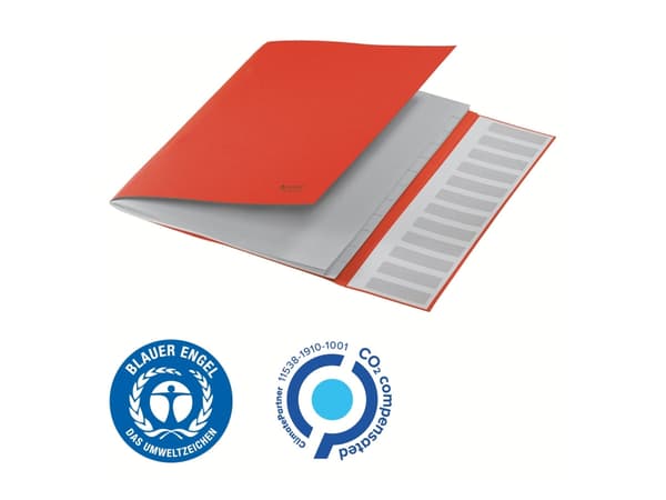 Leitz Recycle - Klassifikasjonsmappe - 12 deler - for A4 (210 x 297 mm) - med fliker - rød